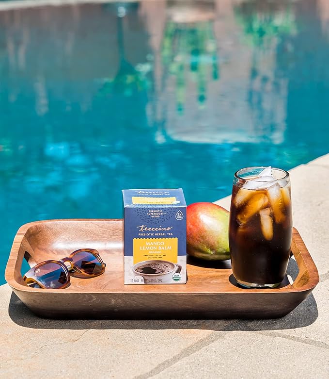Teeccino Mango Lemon Balm - Prebiotic SuperBoost™ Herbal Tea - Support Your Probiotics with Vegan GOS & Organic XOS For Good Gut Health - Caffeine-Free, 25 Tea Bags