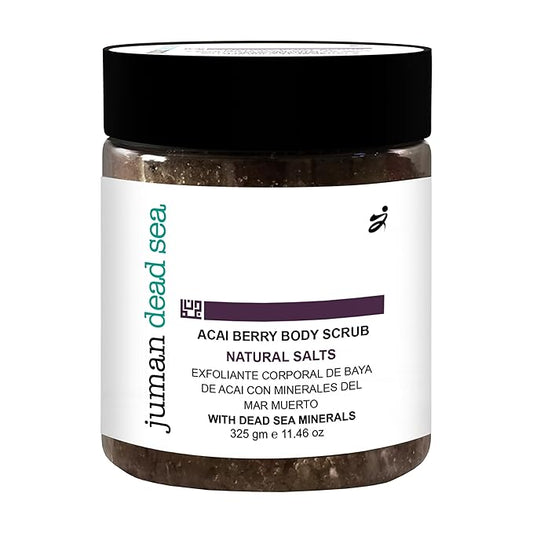 Juman Dead Sea Salt Body Scrub | Infused with Aloe Vera Essential Oil & Cocoa Butter | Acia Berry Scrub | Removes Dead Skin Cells and Rejuvenate Dull Skin | SlS & Paraben Free | Vegan | 11.46 Oz