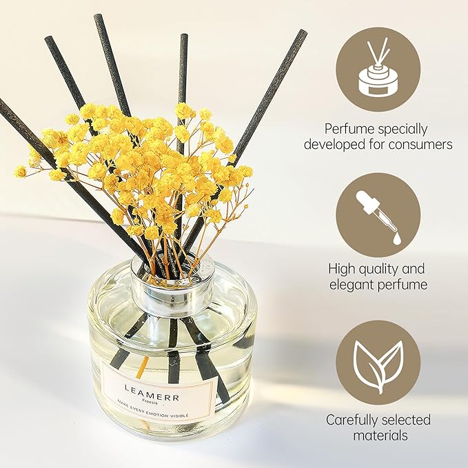 Reed Diffuser Sets Home Fragrance Essential Oil Diffuser Black Pomegranate Scent- 7 oz (210 ml)Fragrance Oil Diffuser for Bedroom Bathroom Home Décor Includes Reed Diffuser Sticks Scented Oils