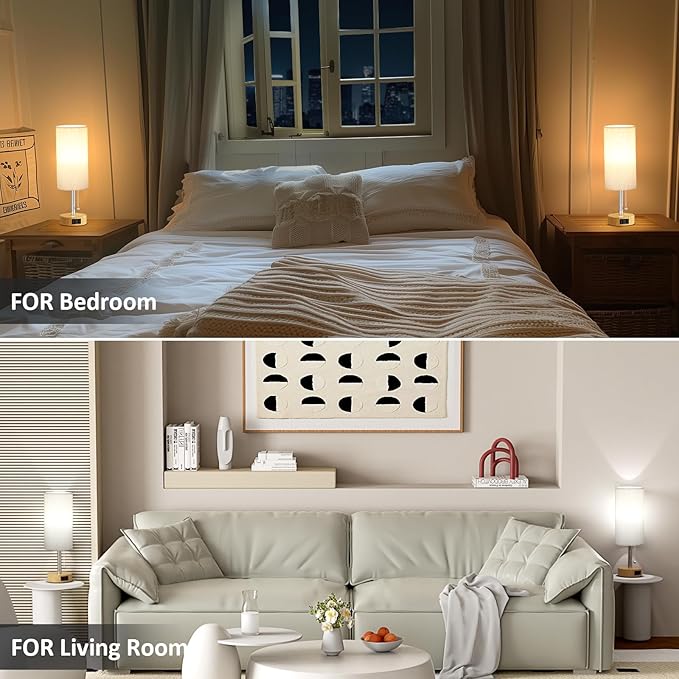 Fenmzee Wood Grain Bedside Table Lamps Set of 2-3 Color Temperatures Pull Chain Lamp with AC Outlet Charging Port, Round Night Stand Lamps for Bedroom Office, Small Bed Light with E26 LED Bulbs