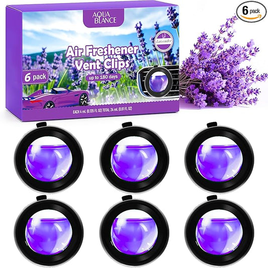 Car Air Freshener Vent Clips, Lavender Scent, 6 Pack, Long Lasting Scent Up to 180 Days, Car Fresheners for Women, Car Vent Clip for Men