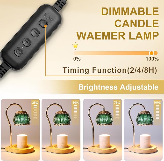 Candle Warmer Lamp with Timer,Dimmable Candle Warmer Light Adjustable Warmer Gift for Women Fragrance Candle Holders for Home Decoration,Green