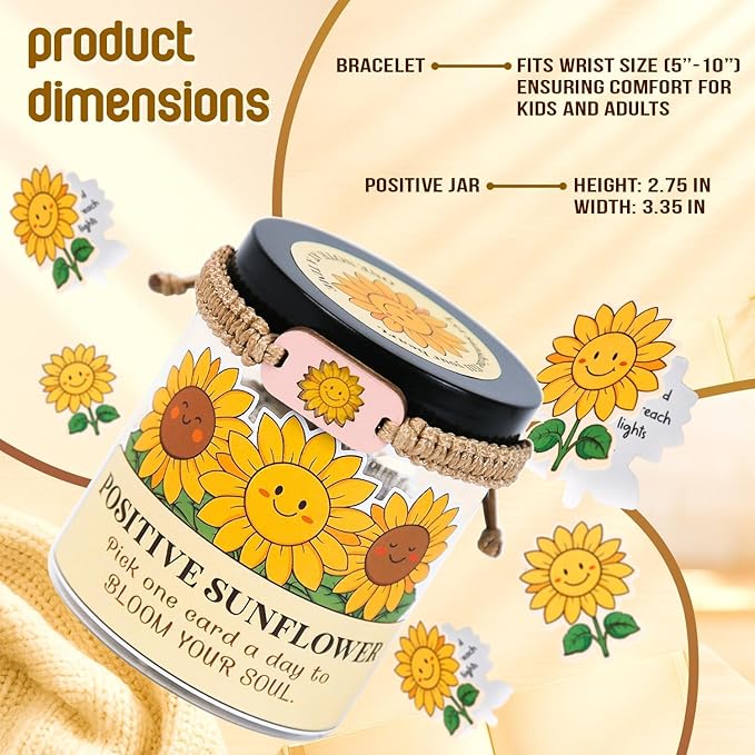 60 Positive Sunflower Cards Jar, Affirmation Cards For Women, Emotional Support Sunflower, Sunflower Gifts For Women, Mom, Sunflower Gifts, Sunflower Themed Gifts