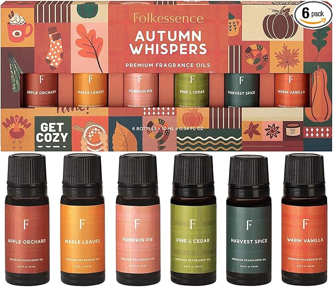 Folkulture Essential Oils for Diffuser | Fall Essential Oils Set of 6x0.34 fl oz | 60 ml Fragrance Oil, Diffusers Oils Fall Scents for Home | Oil Diffusers Fragrances for Diffusers | Pumpkin Spice oil