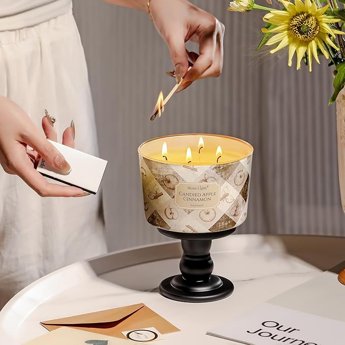 HomeLights Large jar Candle | 4-Wick Long-Lasting Scented Candles, 18oz Natural Soy Wax Candle for Home Scented, Rustic Modern Gifts for Women & Men, Candied Apple Cinnamon