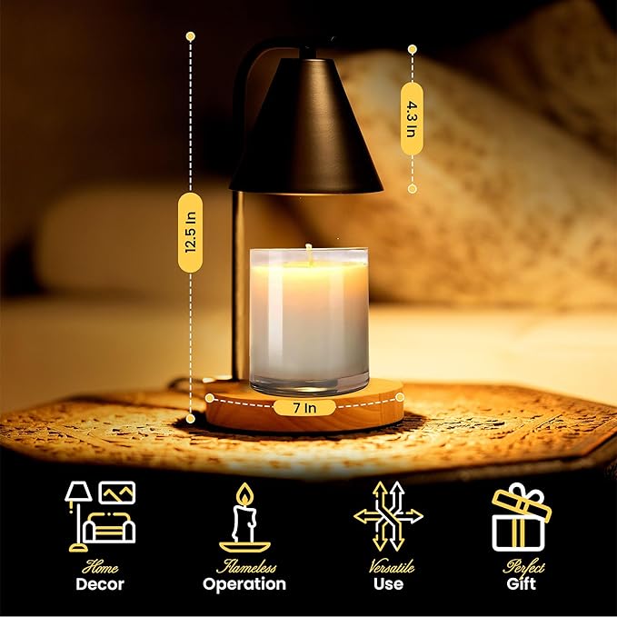 Candle Warmer Lamp with Timer Dimmer, 2H/4H/8H Timer, Birthday Gifts for Women Mom, House Warming Gifts New Home Decor, Black Lamp Candle Warmer, Wax Melts Warmer for Jar Candles with 2 Bulbs