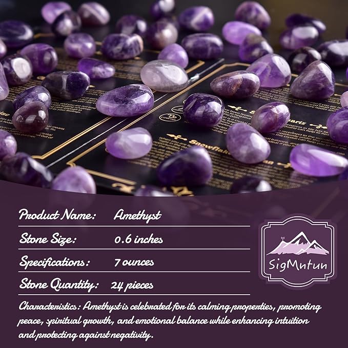 Deep Amethyst Healing Crystal Stone Set - 24 Pieces, 0.6" Natural & Polished Stones for Healing, Meditation, Reiki, Chakra, Crafting & Decoration