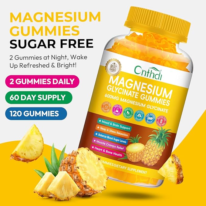 Magnesium Glycinate Gummies 600mg, Sugar Free Chewable Magnesium Gummies for Men & Women, Supports Evening Routine & Inner Balance, No Melatonin, Gluten Free, Non GMO, Vegan, 60 Days Supply
