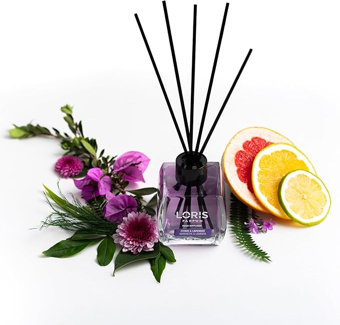 Loris Reed Diffuser - Citrus&Lavender - Aromatic Home Fragrance with Natural Essential Oils, 4.06 fl oz/120 mL – Long‑Lasting, Non‑Toxic, Gift Ready Scented Diffuser with Sticks for Room & Bathroom