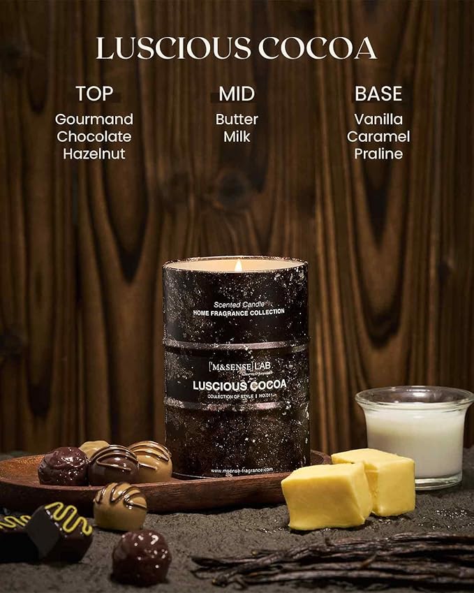 M&SENSE Luscious Cocoa Scented Candles Natural Non Toxic, Aromatherapy Candle for Stress Relief Meditation Relaxing, Housewarming Gifts for Women Men, 11.3oz 70 Hour Long Burning
