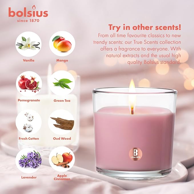 Bolsius Magnolia Scented Candle - 43+ Hour Burn Time, Plant-Based Wax, Smokeless, 8oz Jar