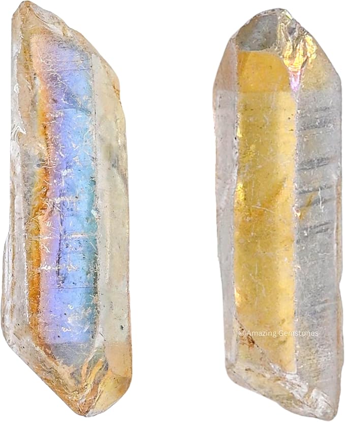 Amazing Gemstone 2 Pieces Angel Aura Quartz Raw Pencil Points Crystals and Healing Stones, Natural Rocks for Meditation and DIY Raw Point Stones and Crystals