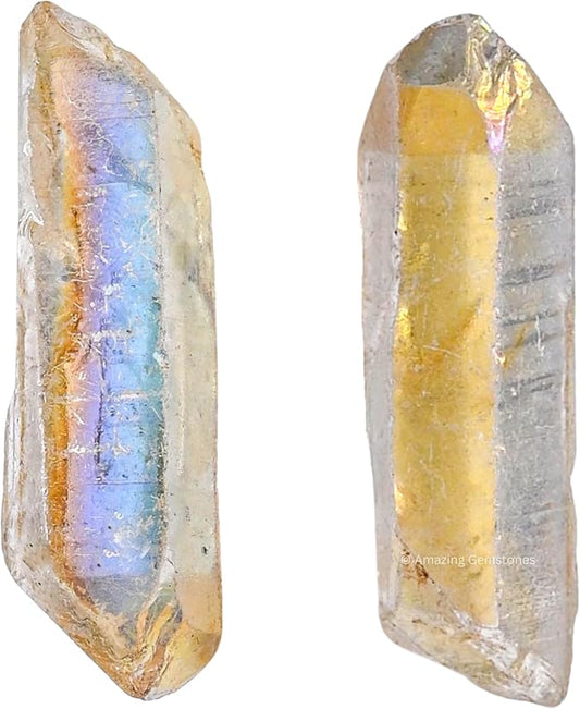 Amazing Gemstone 2 Pieces Angel Aura Quartz Raw Pencil Points Crystals and Healing Stones, Natural Rocks for Meditation and DIY Raw Point Stones and Crystals