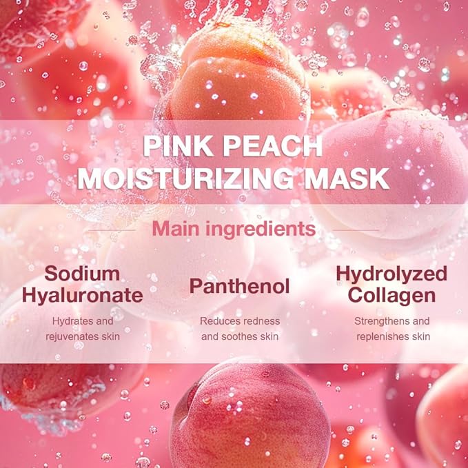 Kaely 12 Pack Peach Face Masks for Kids, Kids Face Mask Spa Day Kit Supplies, Spa Party Favors for Teens Girls Women, Sheet Facial Mask Skincare Gifts Set, Hydrating Nourish for All Skin Types, 10