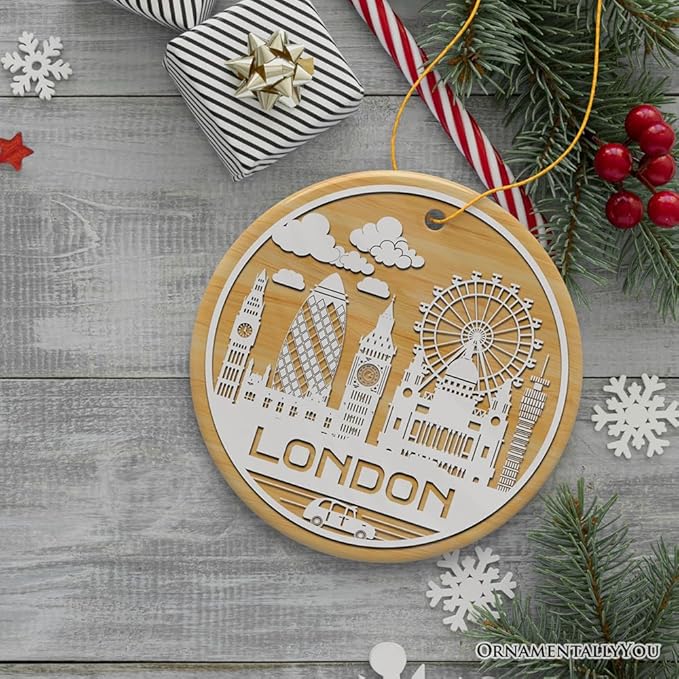 London City Unique Paper Art Themed Ceramic Christmas Ornament (Circle)