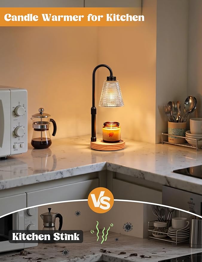 Innqoo Rustic Candle Warmer Lamp with Timer, Dimmable Candle Warmer for Jar Candles, Height Adjustable Wax Melts Warmer, Birthday Gifts for Women Mom, House Warming Gifts New Home Decor
