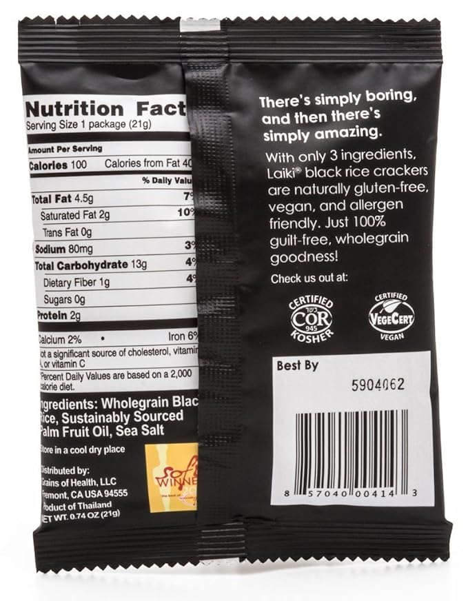 LAIKI Black Rice Crackers Combo | Gluten-free Healthy Snack | Vegan Savour Snack | NON-GMO Certified | Flavorful Snack | Diabetic Friendly | 100% Wholegrain | 12 Packs of 21 grams with 1 pack of 3.53