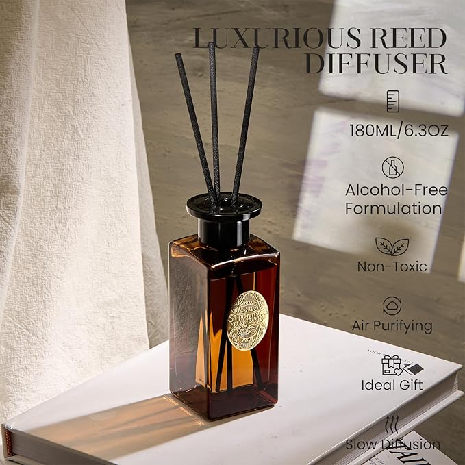 M&SENSE 6.3 oz Large Reed Diffuser Set | Under The Fig Scent Home Oil Diffuser with Sticks | Hotel Collection Non-Toxic Essential Oil |for Bedroom Bathroom Living Room