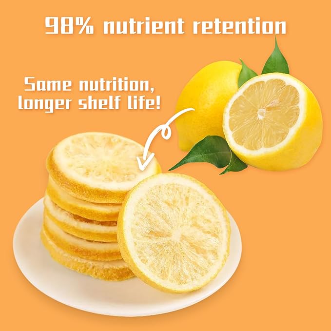 Haomly Freeze Dried Lemon Slices -90g/3.17oz -100% Natural Dehydrated Lemons-Dehydrated Fruit Slices for Cocktails Garnishes/Drinks/Teas/Decor-No Sugar Added-No Additives