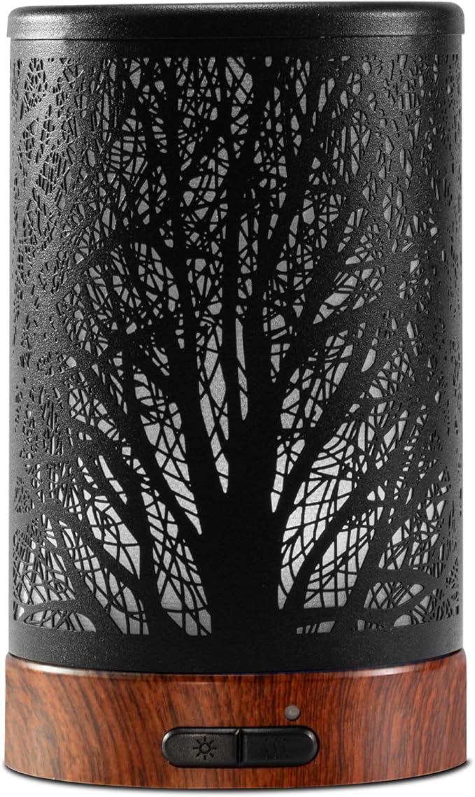 EQUSUPRO Essential Oil Diffuser 150ml Black Metal Aromatherapy Oil Diffuser Ultrasonic Cool Mist Diffuser with Auto Shut-Off Protection,7 Colors Changed LED for Home Office SPA Yoga