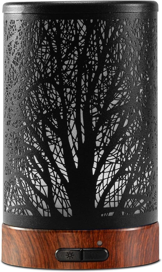 EQUSUPRO Essential Oil Diffuser 150ml Black Metal Aromatherapy Oil Diffuser Ultrasonic Cool Mist Diffuser with Auto Shut-Off Protection,7 Colors Changed LED for Home Office SPA Yoga