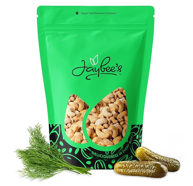 Dill Pickle Cashews 2 Pounds Resealable Pouch | Gourmet Roasted Cashews – Tangy, Savory, and Crunchy Snack – High-Protein, Vegan Friendly – Perfect for Snacking, Gifting, and Meal Prep | Jaybee's Nuts