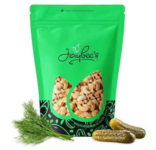 Dill Pickle Cashews 2 Pounds Resealable Pouch | Gourmet Roasted Cashews – Tangy, Savory, and Crunchy Snack – High-Protein, Vegan Friendly – Perfect for Snacking, Gifting, and Meal Prep | Jaybee's Nuts