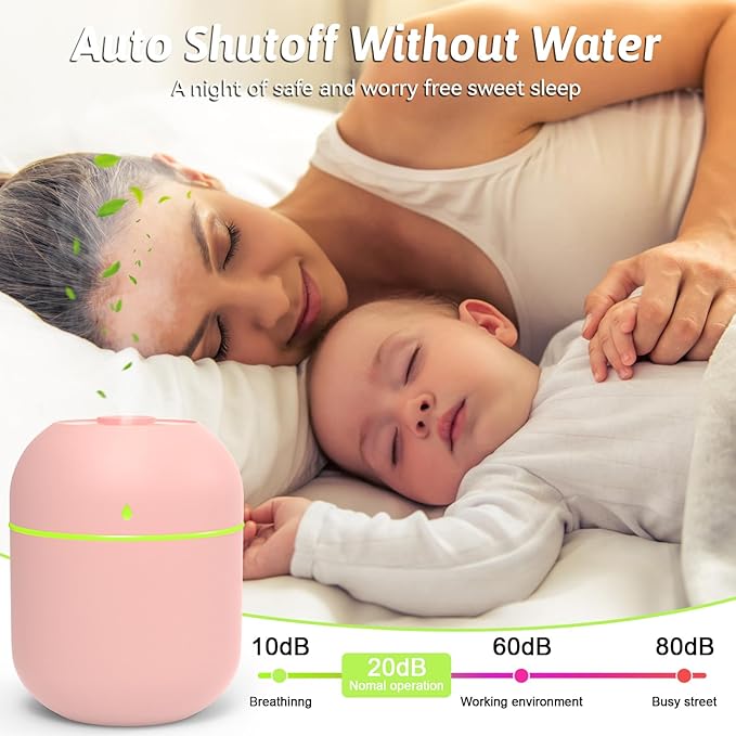 220ml Mini Essential Oil Diffuser for Desk, Small Humidifiers for Bedroom Aromatherapy Diffusers for Home Fragrance Aroma Diffuser with Night Light & Auto-Off Pink