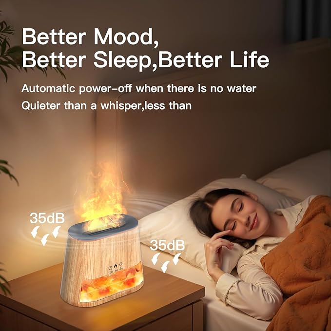 2-in-1 Essential Oil Diffuser and Himalayan Salt lamp, Two Lighting Modes, Aromatherapy Diffuser, Automatic Shut-Off Function, Cold Mist humidifier, Suitable for Home bedrooms, 260ml (Wooden)