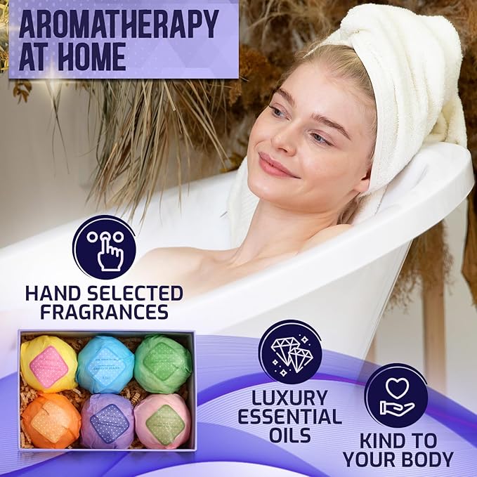 Bath Bombs Gift Set - Ultra Bubble XXL Fizzies (6 x 4.1 oz) with Natural Dead Sea Salt Cocoa and Shea Essential Oils, The Best Birthday Gift Idea for Her/Him, Wife, Girlfriend, Women, Kids