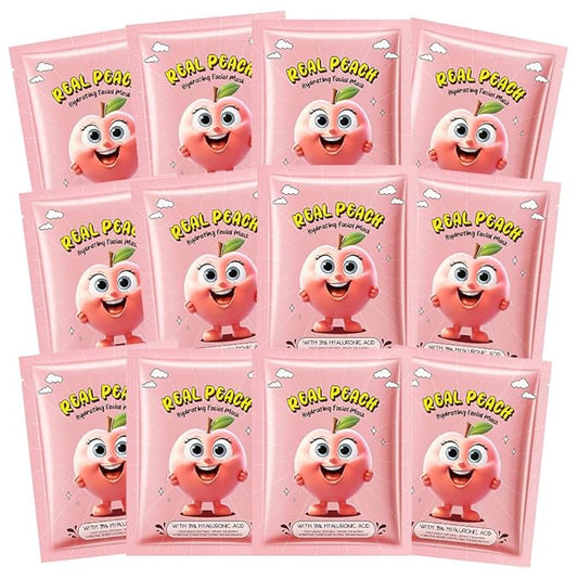 evpct 12 Pack Kids Face Masks for Kids Girls Spa, Girls Kids Facial Spa Day Slumber Sleepover Birthday Party Favors Supplies Kit for Girl, Kid Friendly Facial Face Masks Bulk Skincare for Kid, Peach