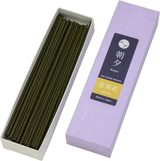 Asayu Japanese Low Smoke Jasmine Incense Sticks 20g Sample Size, 100% Made in Japan with Less Irritation, Non-Toxic Incense for Morning Energy, Yoga, Meditation or Mindfulness