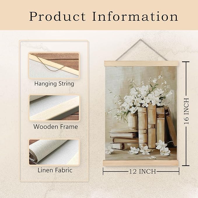 Exqcom Vintage Floral Book Wall Decor, Bookish Light Academia Wall Art Poster, Cottagecore Aesthetic Bookworm Reading Posters for Reading Room Nook Corner Library Classroom, 12x16 Inches