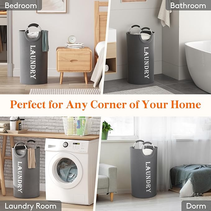 Lifewit 100L 2-Pack Large Laundry Basket, Collapsible Laundry Hamper with Aluminum Handles, Waterproof Freestanding Dirty Clothes Hampers for Laundry Room Bedroom Dorm Bathroom, Grey