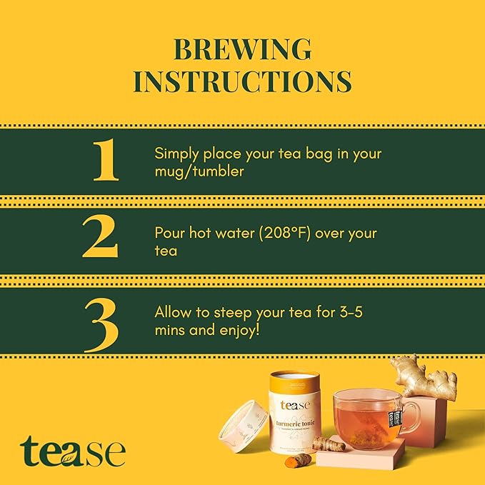 Tease Tea Turmeric Ginger Tea - Turmeric Tonic Herbal Tea, Anti-Inflammatory, Caffeine Free Drink Made with Ginger, Turmeric Root, and Calendula for Digestion Support and Tension Soothing