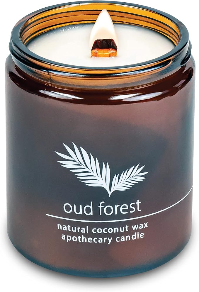 Hemlock Park Crackling Wood Wick Candle Handcrafted with Natural Coconut Wax (Standard 8 oz, Oud Forest)
