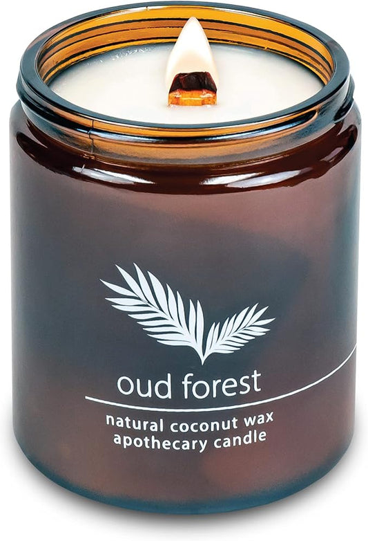 Hemlock Park Crackling Wood Wick Candle Handcrafted with Natural Coconut Wax (Standard 8 oz, Oud Forest)