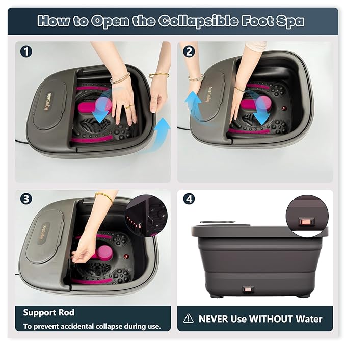 Collapsible Foot Bath, Foot Spa Bath Massager with Heat, Bubble, Remote Control, Temperature Control, 3 Pedicure Attachments, Feet Soaking Tub for Stress Relief