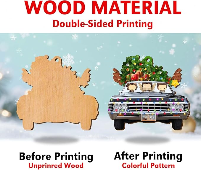 Car Truck Christmas Tree Keepsake Ornaments, Natural Movie 2 Side Printed Flat Wooden Ornament, Films Xmas Hanging Decor