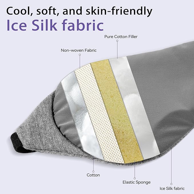 Cotton Sleep Mask for Side Sleepers Men & Women, Cool Touche Eye Mask with Memory Foam Nose Padding, Ultra Soft Blockout Eye Shade Cover,Sleep Mask for Sleeping, Travel, Nap (Gray)
