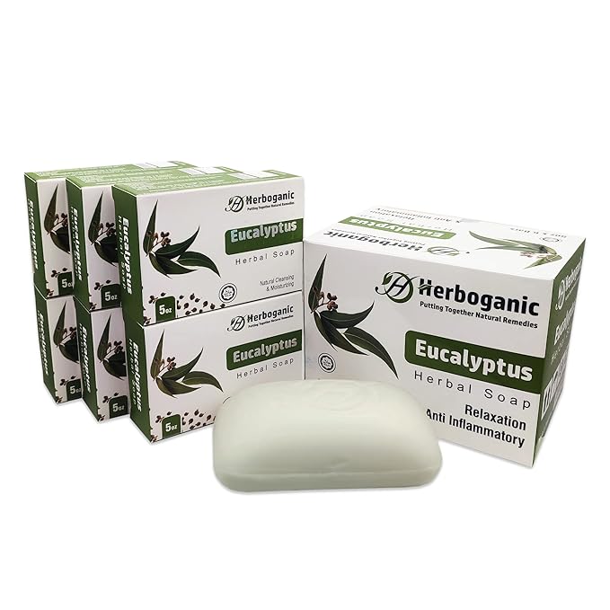 HERBOGANIC Eucalyptus Herbal Soap | Pack of 6 of 5oz soap Bar | Ideal for Men and Women, Soothing and Nourishing Soap for Moisturization
