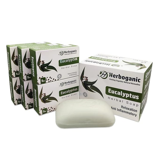 HERBOGANIC Eucalyptus Herbal Soap | Pack of 6 of 5oz soap Bar | Ideal for Men and Women, Soothing and Nourishing Soap for Moisturization