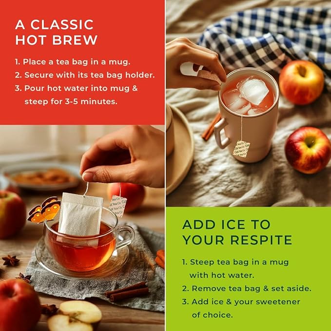 Gya Tea Co Cinnamon Apple Herbal Tea Bags (20 Bags) - Caffeine Free with a Tangy Flavor for All Day Comfort, Calming, Relaxing & Nourishing - Fruit & Herbal Blends
