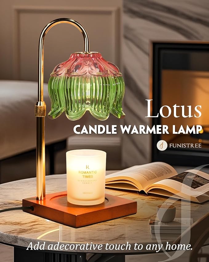 Candle Warmer Lamp with Timer Dimmable, Height Adjustable Birthday Gifts for Women Mom House Warming, Home Decor, Lotus Flower Candle Lamp Warmer 2 Bulbs Inc (Pink Green)