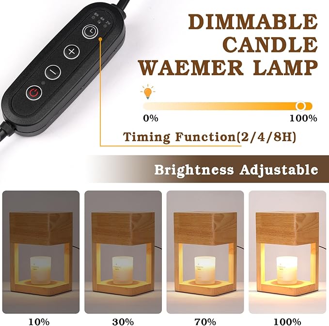 Candle Warmer Lamp Wood with Timer, Dimmable Electric Candle Lamp Warmer for Jar Candles, 2*35 Watt Bulb, Christmas Gifts, Birthday Gifts for Mom, Decorative Wooden Candle Lamp for Bedroom Home Decor