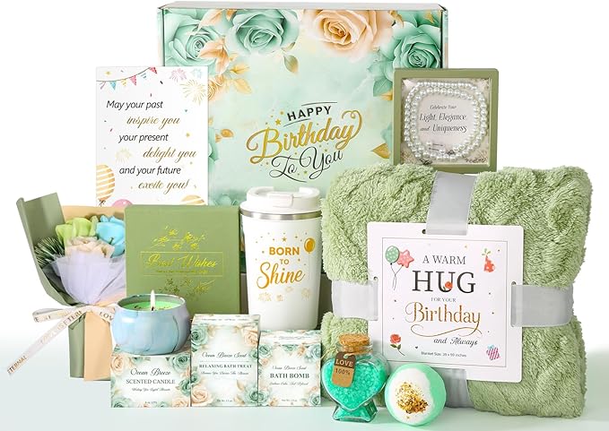 PULIDIKI Birthday Gifts for Women, Unique Birthday Gifts Basket for Women, Thoughtful Birthday Gifts for Mom, Wife, Sister, Best Friend, Her Self Care Box, Relaxing Gifts Set (Sage Green)