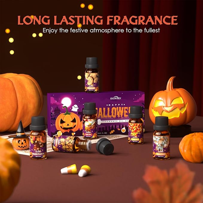 Halloween Essential Oil Set, SNOWSEN Fall Fragrance Oils for Diffuser Oil Scents, Candle Making, Soap Making, Candy Corn, Chocolate Pumpkin Pie, Autumn Wreath, Apple Cider, Caramel Corn,Snickerdoodle