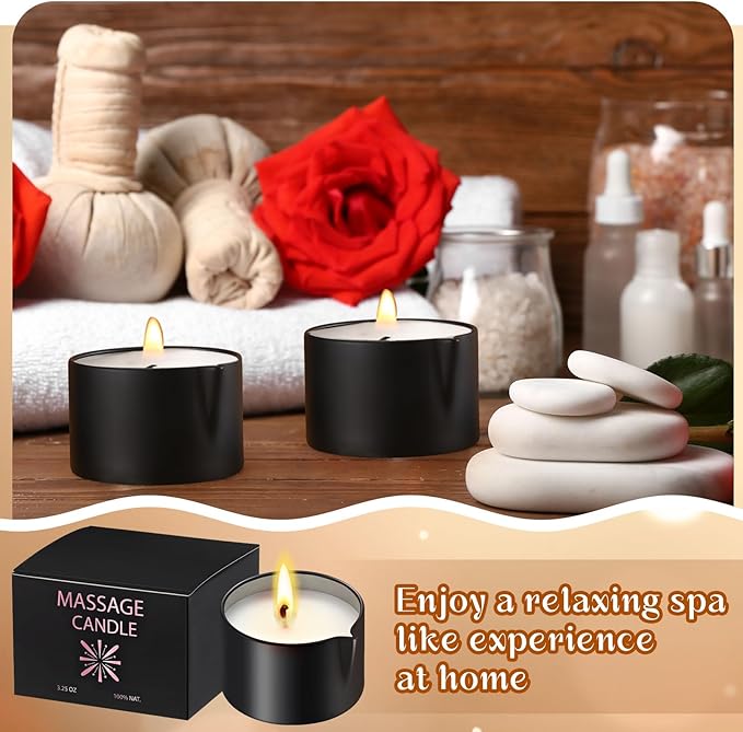 Nuanchu 4 Pcs Massage Oil Candle, 6 oz Ignite Low Temp Scented Body Oil Candles for Massage Therapy Soy Based Christmas Home Gift Spa Use 4 Scent