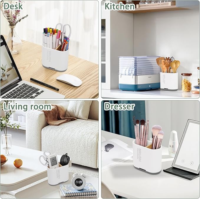 Toothbrush and Toothpaste Holder with Bamboo Divider for Bathroom Countertop Organizer, Detachable for Easy Clean, 2 Slots Electric Toothbrush Holders Storage Caddy Drainage for Family-White