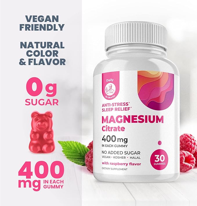 DR. MORITZ Magnesium Gummies for Adults - Sugar-Free Calm Magnesium Gummies - Raspberry Flavor - Non-GMO, 400 mg (30 Count)